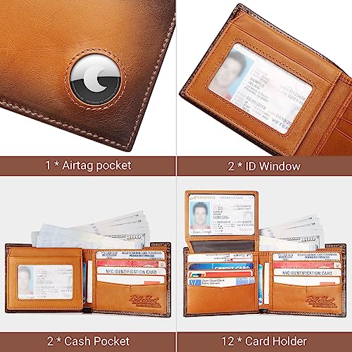 bill heart AirTag Wallet Men, Genuine Leather Bifold Wallet for Air Tag, RFID Blocking Wallets for Airtag Slot with Credit Card Holder3