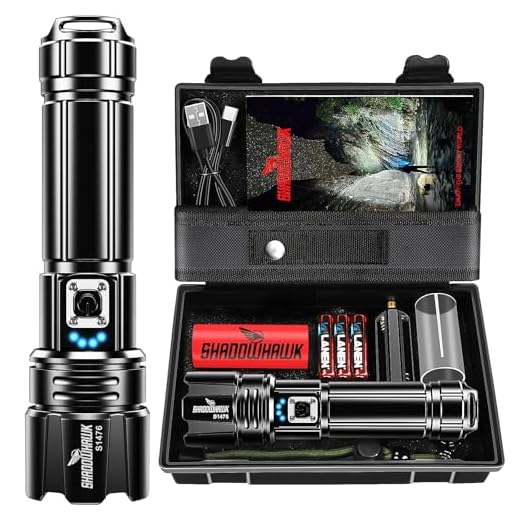 Shadowhawk Lampe Torche LED Ultra Puissante, 1,000,000 Lumens Lampe de Poche Rechargeable, Lampe Tactique XHP70.2, IP67 Étanche 5 Modes D'éclairage pour Camping Randonnée Urgence