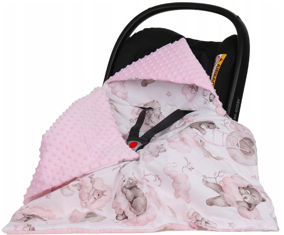 Babymam Baby Car Seat Hooded Blanket Double-sided Snuggle Swaddle Wrap Pink/Bears Pink