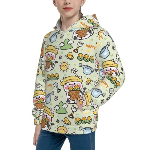 Cute Cow in Farm Concept Kid Hoodies Boys Sweatshirts Girls Pullover with Pocket2