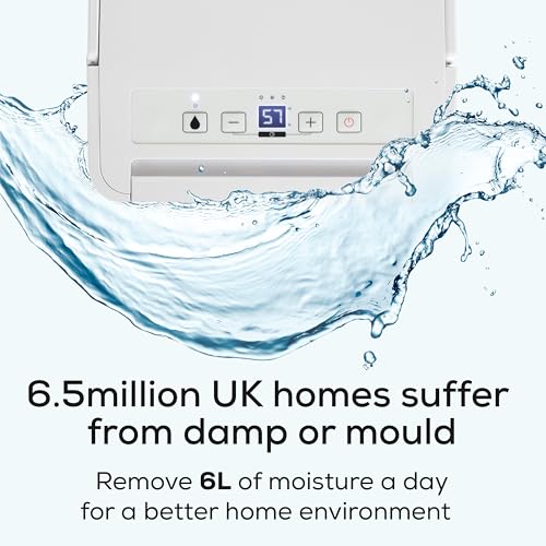 TCP 6L Portable Dehumidifier, Ultra-Quiet with 2.1L Water Tank, Continuous Drainage, 24h Timer, Full Tank Warning & Digital Display, White – Ideal for Smaller Rooms