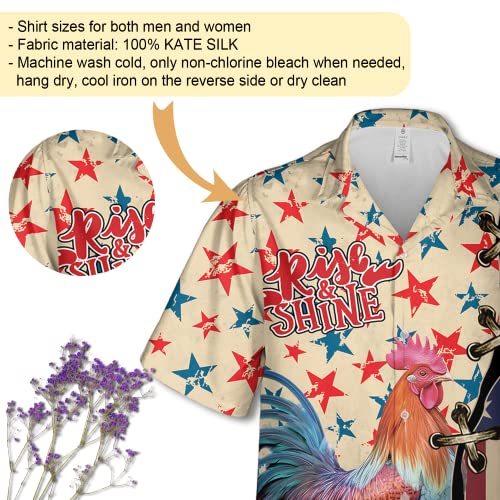 Rooster Hawaiian Shirt for Men - Royal Chicken Button Down Shirt Men, Mens Hawaiian Shirt Set 253