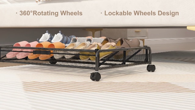 KOSIWU Under Bed Shoes Storage, 2 Pack Rolling Under-bed
