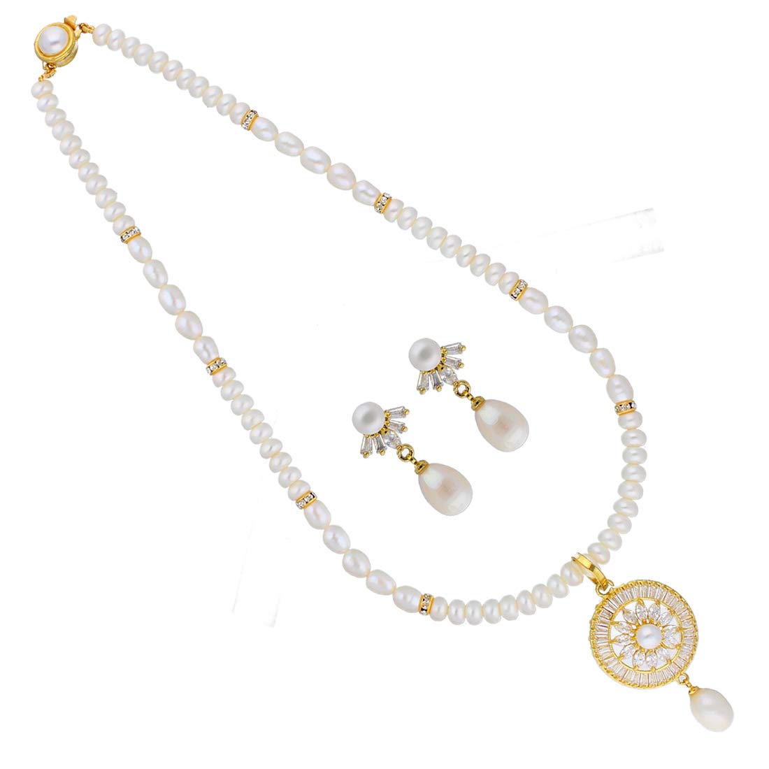 Sri Jagdamba Pearls Dealer White Gold-Plated Disha Pearl Pendant Set for Women and Girls | With Certificate of Authenticity AAA Quality (B07TP2M9P6) Amazon Price History, Amazon Price Tracker