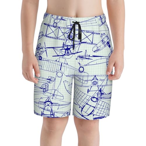 Boys Swim Trunks Retro Airplanes Drawing Creative Old Kids Swim Shorts Quick Dry Beach Board Pocket3