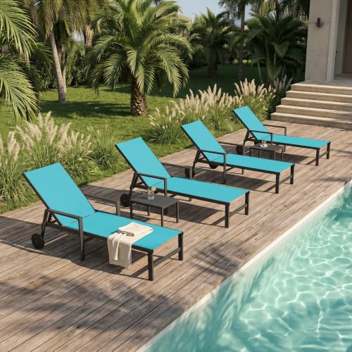 Image of PURPLE LEAF Pool Chaise Lounge, Aluminum 4-Piece Set with Armrests, Navy