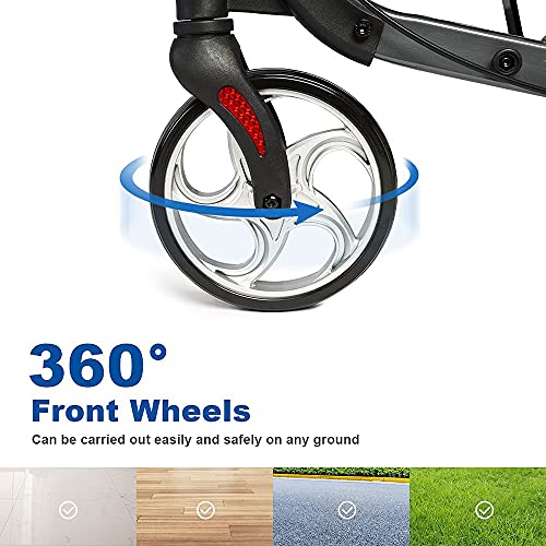 Ghkj Tri Walker With Lockable Brakes And Carry Bag, Lightweight Aluminium Folding Rollator Walker With Wheel, Adjustable Height, Perfect For Indoor And Outdoor #TOP4