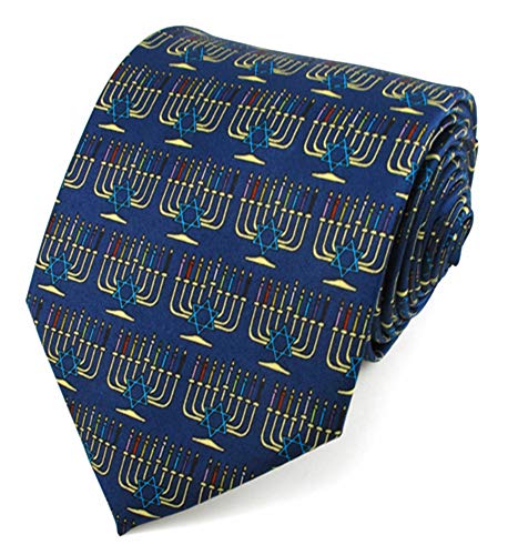 Jacob Alexander Men's Menorah Candle Lights Happy Hanukkah Star of David Extra Long Neck Tie