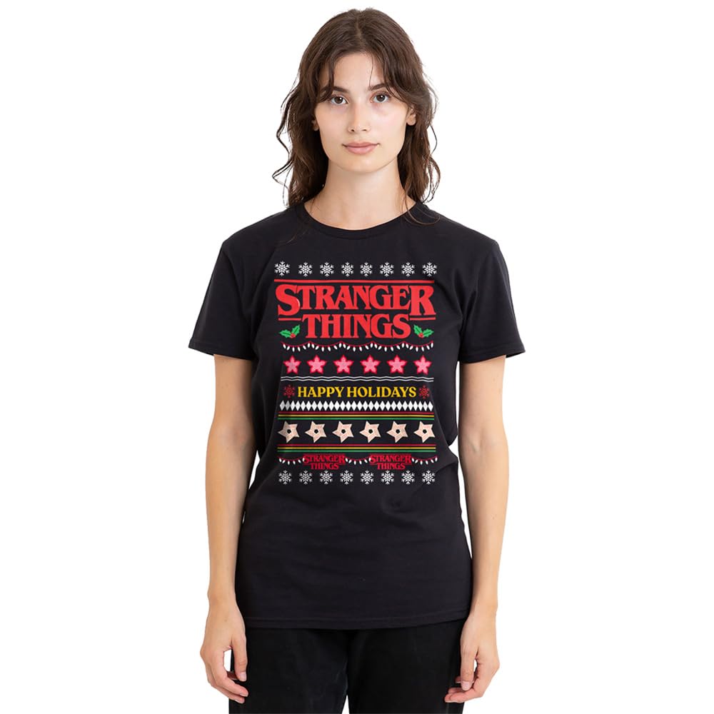 Stranger Things Demogorgon Ugly Christmas Jumper Ladies T Shirt, Black, X-Large