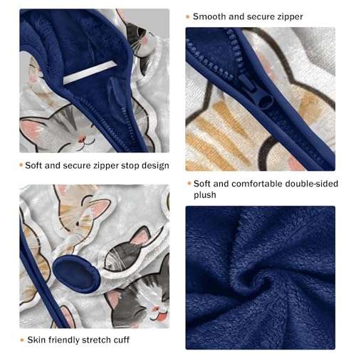 Cute Cats Stickers Girls Fleece Jacket Girls Fall Jacket Girls Zip Up Hoodie Girls Sherpa Jacket 2-10T3