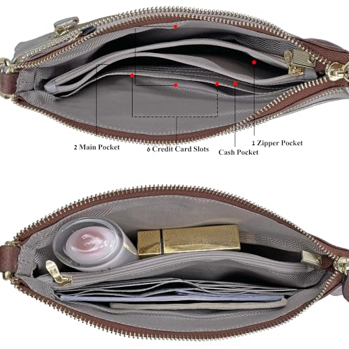 Umhängetasche Damen Klein Handtasche Damen Leder Crossbody Schulter Wristlet Geldbörse Clutch Telefon Kreditkartenfächern mit Trageschlaufe (Veganem Leder Kaffee) – Bild 6