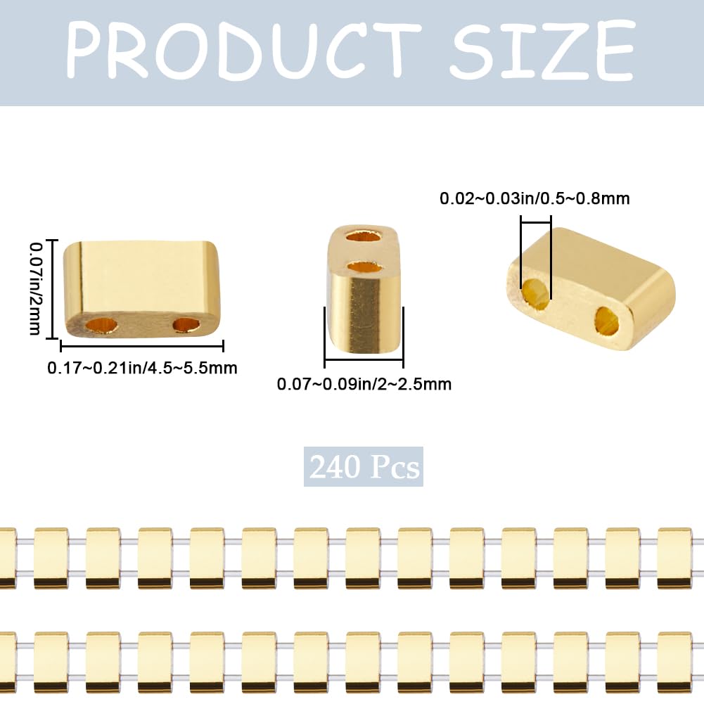 CREATCABIN 240Pcs 2 Hole Tila Beads Half Glass Seed Beads Bulk Rectangle Golden Metallic Color Mini Opaque Square Flat Loose Spacer Beads for Craft Bracelet Necklaces Earrings Jewelry Making 2mm - Image 2
