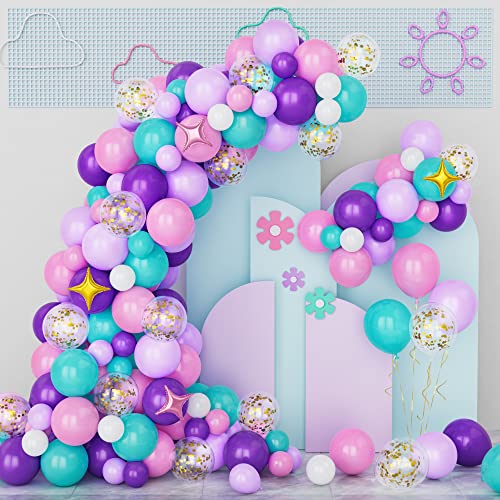 Kit Arco Globo Rosa Morado, 132 Piezas Globo Rosa Morado Blanco Verde Azulado Con Globo Estrella, Kit Guirnalda Globos Confeti Para Fiesta Cumpleaños Unicornio Baby Shower Niña Decoraciones Género