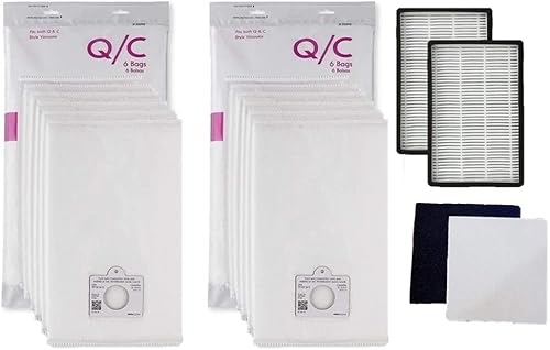 12 bolsas de filtración HEPA tipo QC 20-53292, (2) filtro de cámara de motor CF1 81002, (2) filtros de escape HEPA 53295 EF1 86889. Compatible con