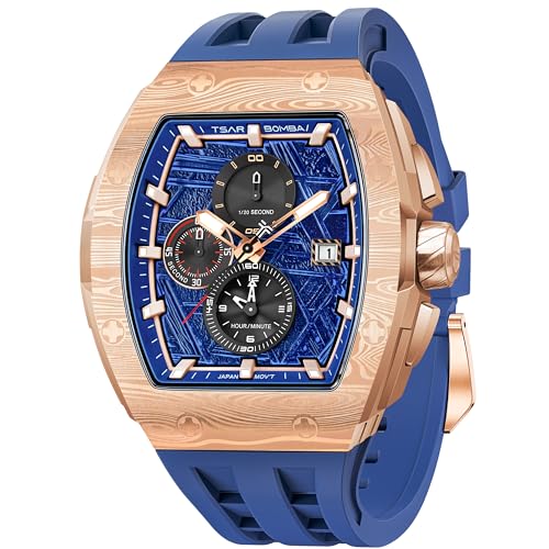 Image of Tsar Bomba Mens Watches Quartz Wristwatch for Men Waterproof 50M Analog Luxury Tonneau Chronograph Calendar Date Men's Dress Business Work Watch Gift for Men