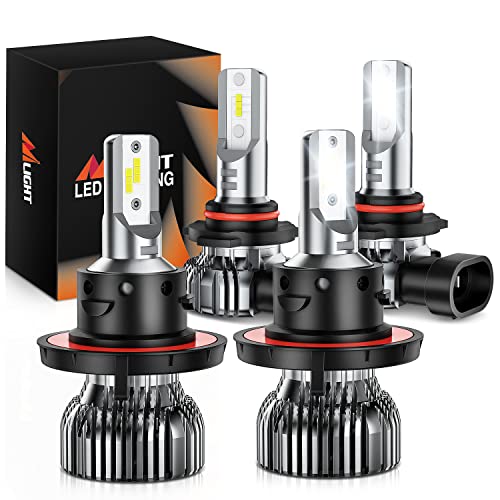 Nilight H13/9008 LED Headlight Bulbs H10/9145/9140 Fog Light Bulbs Combo, 350% Brighter Mini Size Headlights and Fog LED kit, 6000k Cool White, 4-Pack