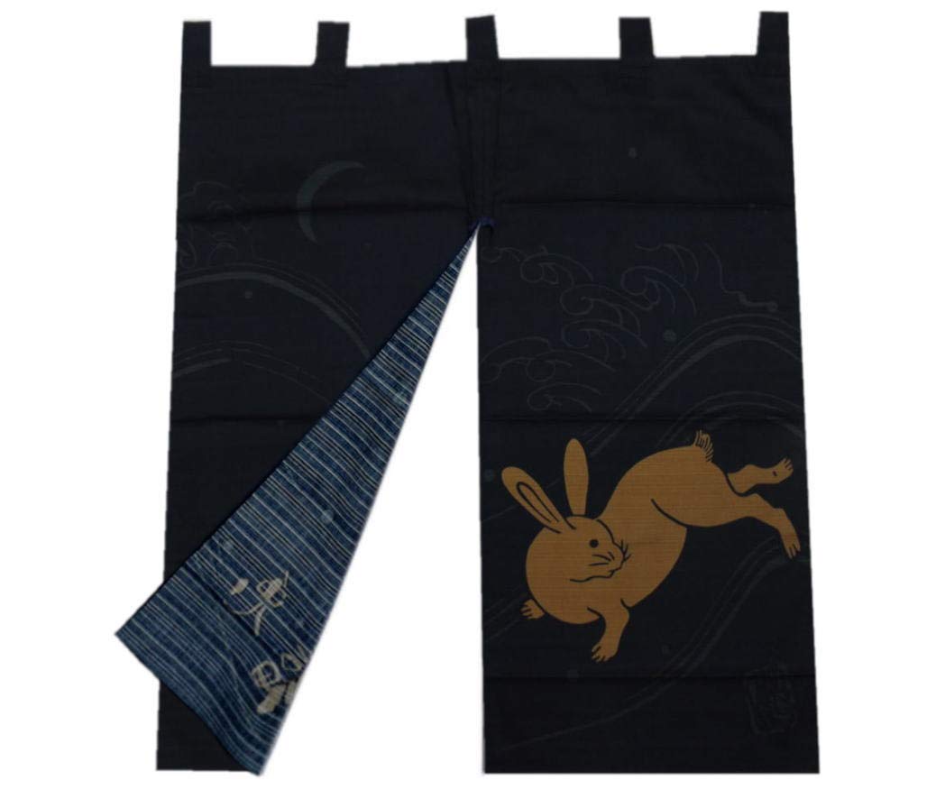 Amazon.co.jp: のれん 暖簾 2枚セット 濃紺色地 波福兎うさぎウサギ