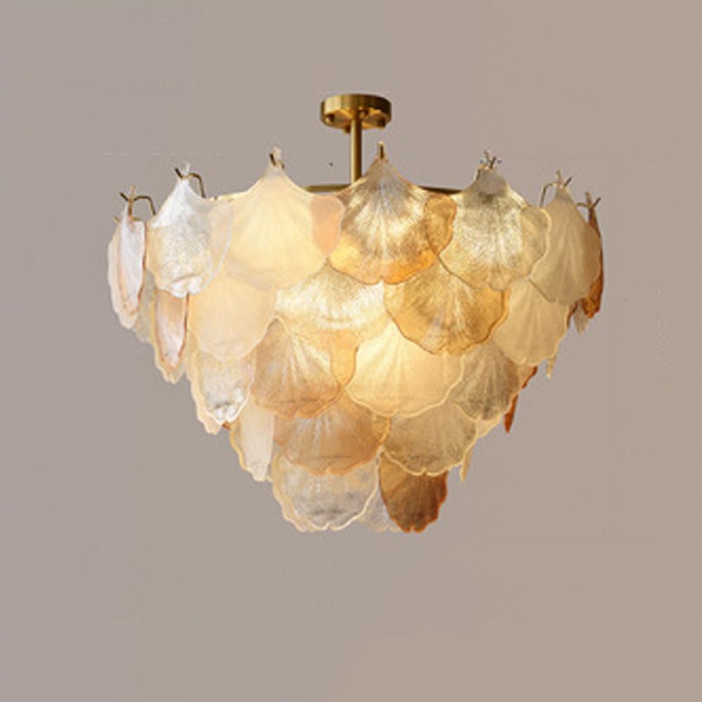 KXEcoLife E14 French ginkgo leaf glass chandelier, creative enamel design for living room dining bedroom light,80cm