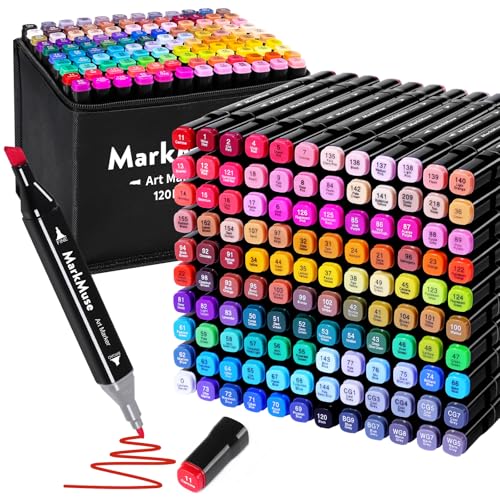 MarkMuse Rotuladores Alcohol 120 Colores, Doble Punta Marcadores Alcohol, Impermeabile Secado Rápido Permanent Artísticos para Niños Adultos Artistas Estudiantes, Ideales para Dibujar Cómics Garabatos