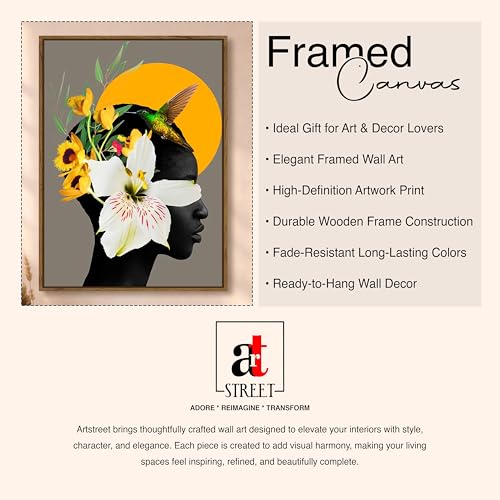 Image of Floral Woman Portrait Framed Canvas Painting For Living Room | Modern Botanical Abstract Wall Art For Livingroom Wall Decor, Home Decor, Bedroom, Hallway's, Office, Hotel - 43x58 cm
