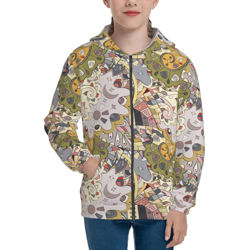 Ethnic Colorful Doodle Kid Hoodies Boys Zip Up Sweatshirts Girls Pullover with Pocket3