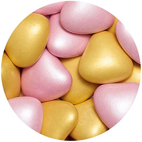 EinsSein 1kg Bruidsuiker Chocolade hartjes Dragées Mix medium roze-goud parel mini chocolade hartjes dragee hart paars… - Image 4