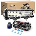 Nilight 12Inch 300W Triple Row Flood Spot Combo 30000LM Driving Boat Led Off Road Lights 16AWG Wiring Harness Kit-One Lead for Truck,2 Years Warranty