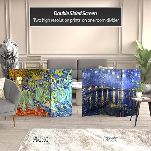 Red Lantern 3 ft. Short Double Sided Works of Van Gogh Canvas Folding Screen Irises/Starry Night Over Rhone 3 Panel Freestanding Partition and Separator for Modern and Contemporary Bedroom Home Office by Red Lantern - Image 2