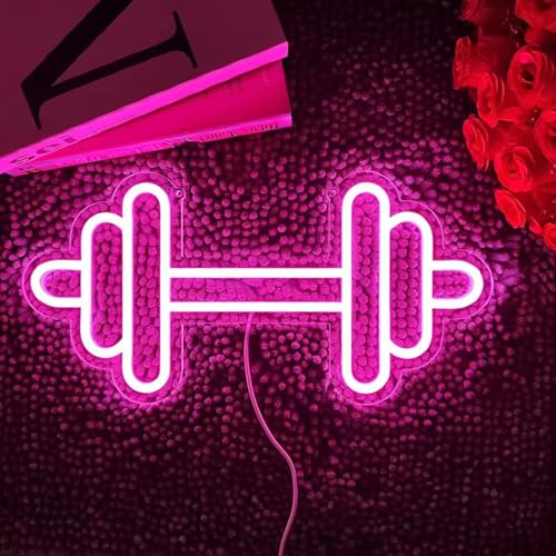Image of Gym Neon Sign,Dumbbell LED Neon Light for Home Gym Decor,Pink Neon Sign Dimmable led gym lights for Wall Decor,Gym Decor Sports Neon Sign for Workout Room,Men Women Wall Decor Gift,15.7x7.9IN