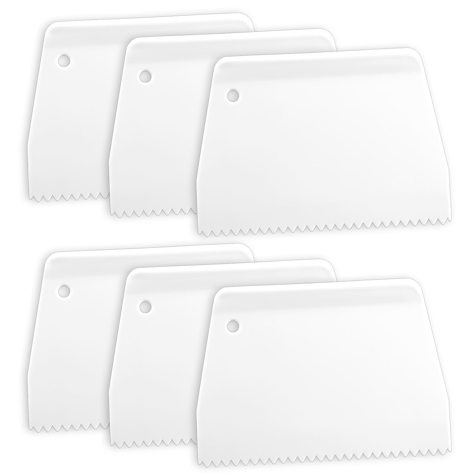 6 Pcs Tile Adhesive Spreader Plastic Trowel Cake Scraper, Tooth Notched Cake Smoother, Reusable Hardwood Flooring Spreaders Notch Trowel, Wood Glue Applicator for Spread Epoxy Resin Putty(White) — image 1