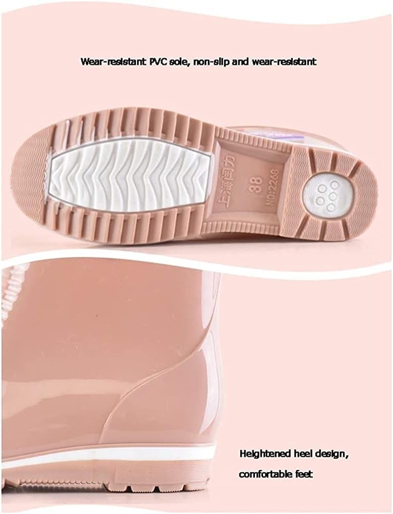 Women's Short Rain Boots Waterproof Anti Slip Rain Boots Garden Shoes rain Boots (Color : Khaki Size : 38 EU)