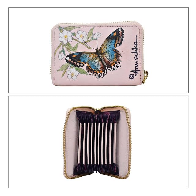 Image of Anuschka Women's Hand-Painted Genuine Leather Accordion Style Credit and Business Card Holder - Butterfly Melody