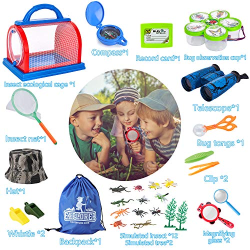 Draussen Forscherset Spielzeug, Bug Catcher Kit 27 Stück mit Kinder fernglas, Schmetterlingsnetz, Kompass Lupe, Insect… – Bild 3