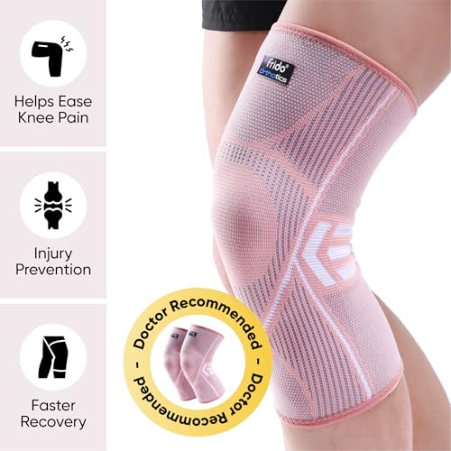 Image of Frido Active Knee Cap Support for Men & Women | Active Compression for Pain Relief & Joint Support | Knee Sleeve for Gym, Running, Jogging, Sports & Workout | Anti-Sweat Knee Brace (1 Pair) Core Pink, XL