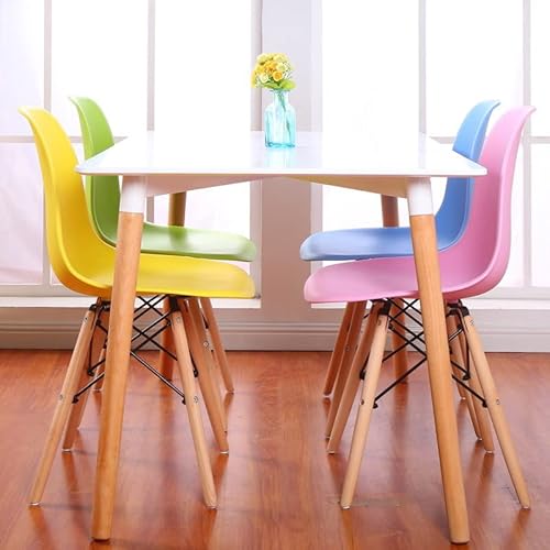 كراسي طاولة الطعام ذات أرجل خشبية، كراسي بلاستيكية حديثة بأرجل خشبية لجانب طاولة الطعام، كراسي خشبية صلبة بنمط منتصف القرن على طراز إيمز لغرفة المعيشة والحديقة والباحة (4، أزرق، 48x41 سم)