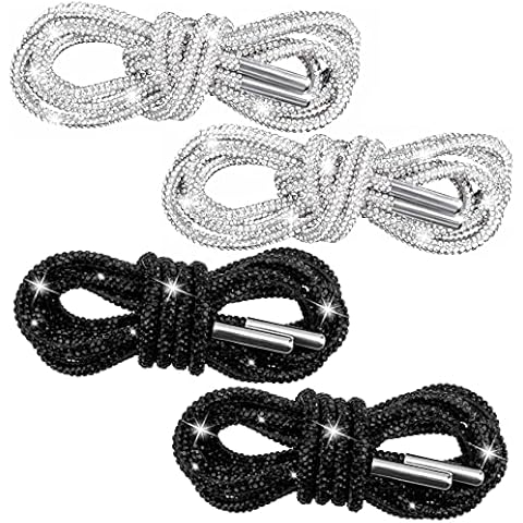 PAGOW 2Pairs Rhinestone Shoe Laces, Crystal Bling Shiny Round Glitter Rope, Drawstring Cords Replacement for Sneakers Sweatpants Shorts Crystal Hoodies (White + Black) Cover