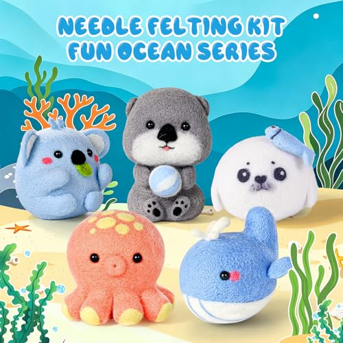 Image of Gipony Needle Felting Kit,5Pieces Animal Making Wool Needle Felting Starter Kit with Instruction,Felting Kits for Beginners Adult,Needle Felting kit Beginner,Wool Felting kit,