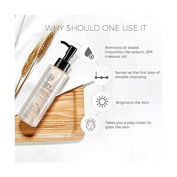 The Face Shop Rice Water Bright Light Facial Cleansing Oil, Daily Makeup Remover, Oil Cleanser, Vegan, Korean Skin Care with Jojoba Oil, Face Wash for Sensitive, Normal & Oily Skin, Face Pore Cleanser