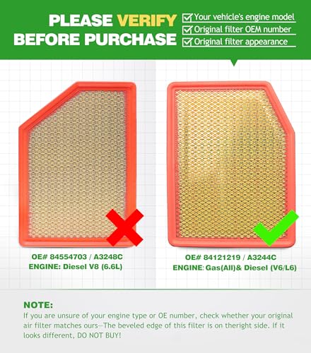Image of Engine Cabin Air Filter Kit for Silverado /Sierra 1500 (2019-2026) | Tahoe Suburban Yukon (2021-26), for 2500HD / 3500HD (2020-26) | NOT FOR DIESEL 6.6L