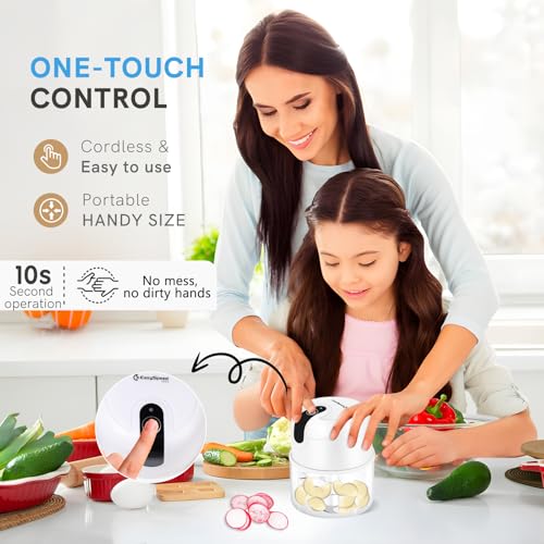 Image of EASYSPEED Electric Garlic Chopper 1 Cup, Mini USB Charging Wireless Food Processor with 304 Stainless Steel, 3 Sharp Blades, Portable Kitchen Meat Grinder for Onion, Garlic, Ginger, Baby Food,White