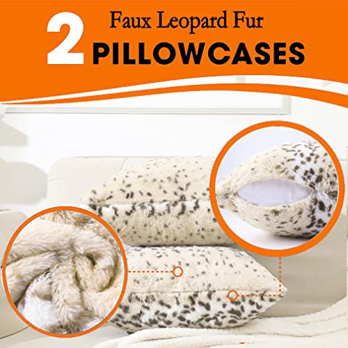 Entua BZ-LEOPARD-18 Faux Fur Snow Leopard Cheetah Skin Soft Plush Safari Wild Animal Fur Print Throw Pillow Cover Case Super Cozy Natural Decorative Cushion Covers thumb #4