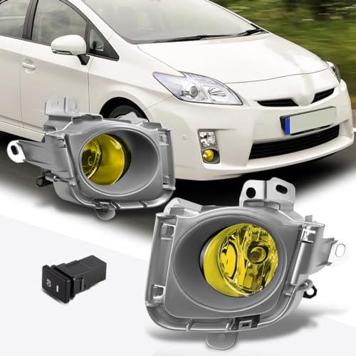 PM PERFORMOTOR Front Bumper Fog Lights+Bezel+Switch+Wiring Compatible with Prius 10-12,Amber Lens