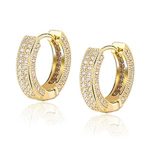 TOPGRILLZ Iced Out Hoop Earrings Cubic Zirconia Huggie Cartilage Cuff Hypoallergenic 14K Gold Plated Luxury Fashion Round Circle Earrings For Men Women