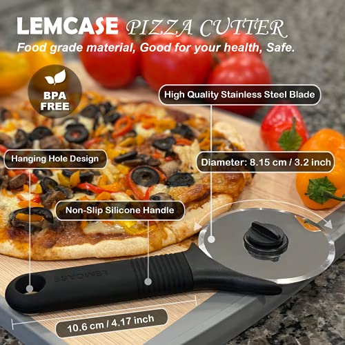 LEMCASE Pizzasnijder - Pizzaroller, Pizzawiel - Pizzasnijder Gemaakt van Roestvrijstalen Wielen en Siliconen Handvat | Zwart - Image 3