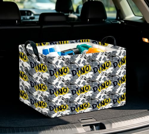 Image of CLOCOR Rectangular Storage Basket,Collapsible Storage Bin,Gift Basket(Grey Dinosaur)