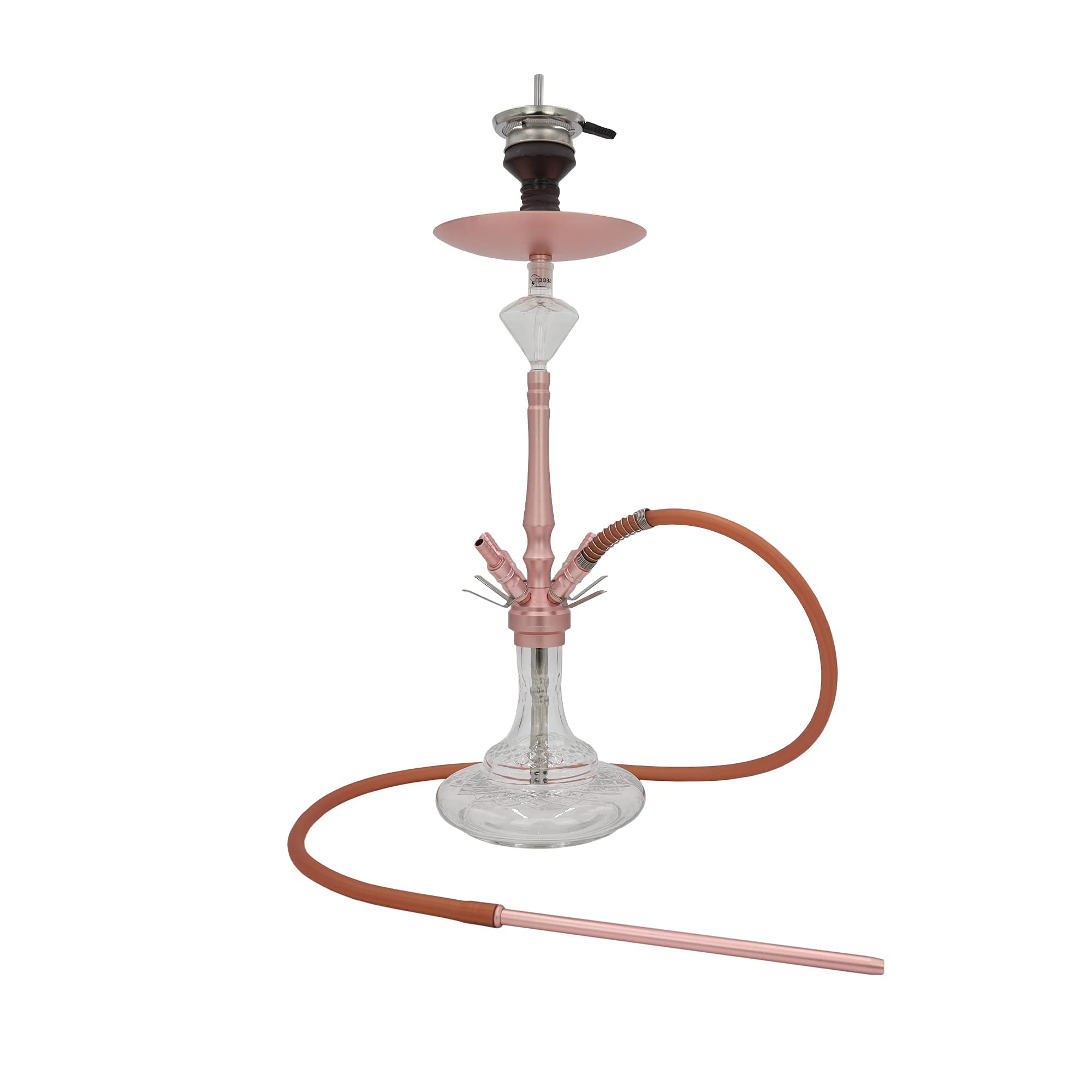 DIAMOND HOOKAH Premium Mittel Aluminium RPO3A Shisha Set, Wasserpfeife Shisha Edel Komplettset mit 4 Anschlüsse. 18/8 Schliff, Klickanschluss und Diamanten Molassefänger (Rose Gold)