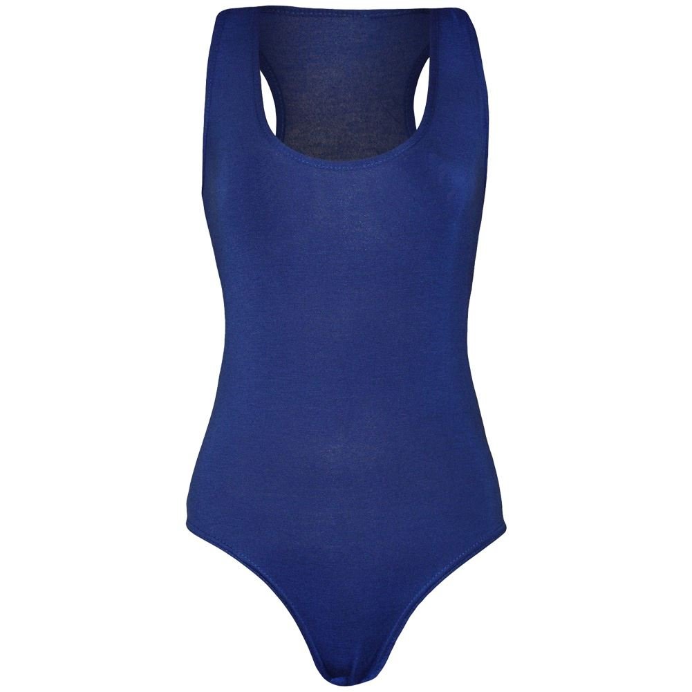 Janisramone Women's Navy New Muscle Racer Back Sleeveless Bodysuit Stretch Leotard Vest T Shirt Top