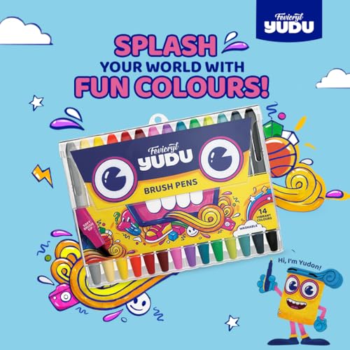 Image of Fevicryl YUDU Brush Pens | Set of 14 Colours | Water-Based, Quick-Drying & Washable | Flexible tip for Calligraphy & Journalling | Ergonomic Design for Kids | Ideal Gift for Kids