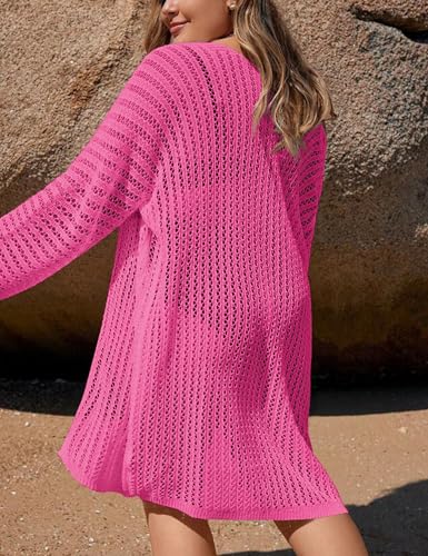 Womens Plus Size Crochet Cardigans Lightweight Sweater Knit Open Front Cropped Cardigan Sweaters Cover Up L-4XL4