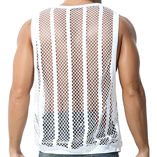 QiaTi Men's Mesh Tank Tops Fishnet Sleeveless Shirts Square Neck Sexy Undershirts See Through Tops for Men2
